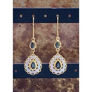 PAJ BR Gold Tone Sapphire and Cubic Zirconia Dangle Earrings